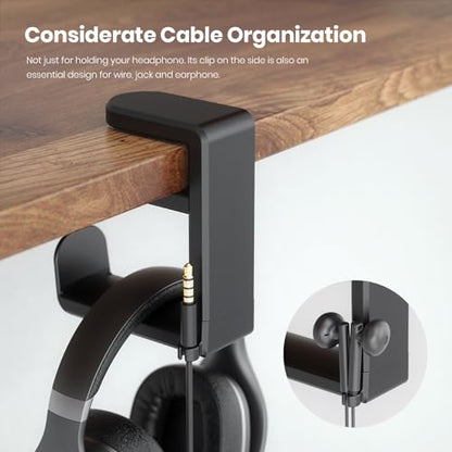 EURPMASK Rotating Headphone Stand - PC Gaming Headset Holder, Adjustable Clamp-on Under Desk Hanger With 360 Degree Swivel & Cable Clip Organizer - Black - color: Black