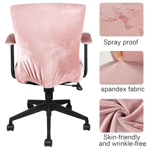 Tallew 4 Pcs Office Chair Covers Set Computer Universal Protective Stretchable Chair Seat Covers Desk Armrest Slipcovers Pads Office Cushion Backrest for Rotating(Light Pink) - color: Light Pink