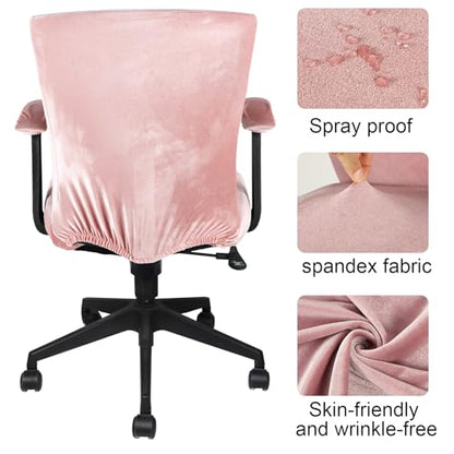 Tallew 4 Pcs Office Chair Covers Set Computer Universal Protective Stretchable Chair Seat Covers Desk Armrest Slipcovers Pads Office Cushion Backrest for Rotating(Light Pink) - color: Light Pink