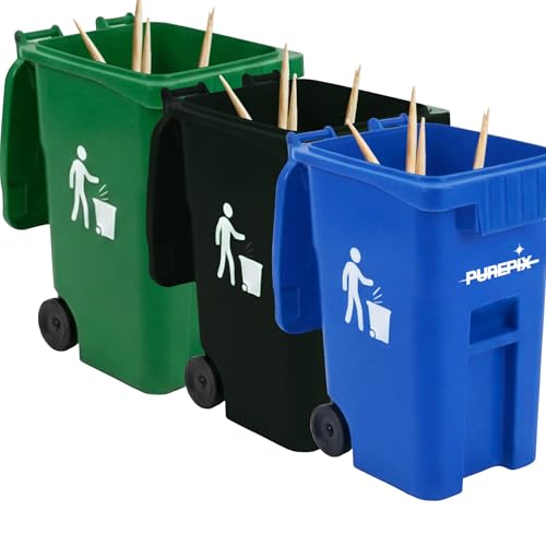 PurePix Mini Trash Bin with Lid - Cute Toothpick Disposal & Holder - Modern Desk Trash Can for Flavored Toothpicks - Decor Recycle Bin for Office & Home - 3 Variety Pack - color: 3 Variety Pack