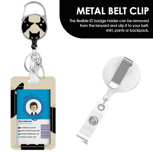 Black Cat Lanyards ID Badge, Cute Funny Cats ID Badge Holder with Retractable Reel Clip and Keychain, Vertical Heavy Duty Identity Badge Cover Case Protector for Teacher Nurse Women man - color: Blackcat-khaki