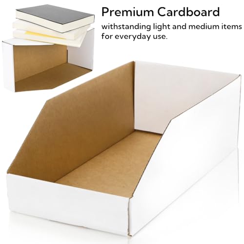 Tlence 35 Pack Cardboard Storage Bins, 12" x 6" x 4.5" Corrugated Open Top Box, White Pantry Shelf Organizer Bins for Parts Snacks, Ideal for Garage Warehouse Home Packing Moving, Easy Assembly