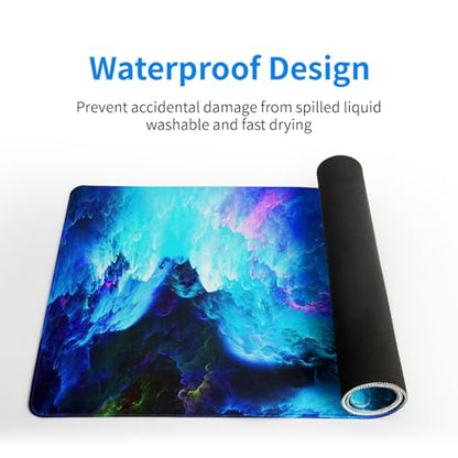 Dazzling Galaxy Gaming Mouse Pad 27.6x11.8 Inch Blue Purple Galaxy Nebula Universe Space Large Mousepad Non-Slip Rubber Base Stitched Edges Keyboard Mouse Mat Desk Pad for Office Home and Game - color: Galaxy