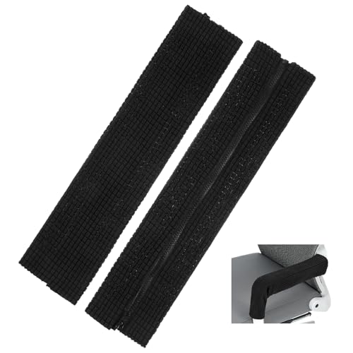 2pcs Office Chair Armrest Covers, Arm Rest Covers for Office Chair,with Zipper, Stretchable Chairs Arm Pads, Black Armrest Cover for Chairs