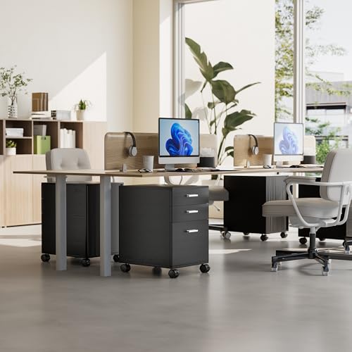 3 Drawer File Cabinet with Wheels,Pre-Assembled Wood Organizer for Home Office,Mobile Printer Stand Storage,19" L x 16" W x 22" H (Black) - color: Black