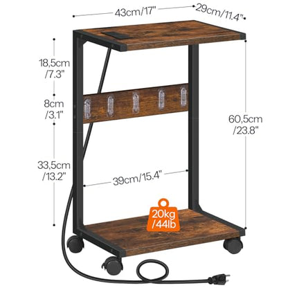 HOOBRO Computer Tower Stand, PC Stand with Charging Station, 2-Tier PC Tower Stand with Locking Caster Wheels, CPU Stand Fits Most PCs, PC Stand for Floor, for Home Office Rustic Brown BF01UCJ01G1 - color: Rustic Brown, Black