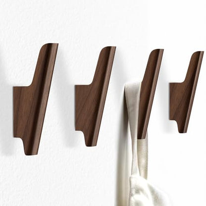 Wood Wall Hooks 4 Pack Coat Hooks Wall Mount Walnut Wooden Hooks for Hanging Hat, Bag, Backpack, Rustic Coat Hooks for Wall, Wood Towel Hooks for Bathrooms and Entryway Hooks (Walnut, Dark) - color: Walnut, Dark