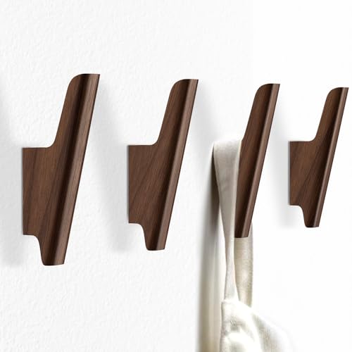 Wood Wall Hooks 4 Pack Coat Hooks Wall Mount Walnut Wooden Hooks for Hanging Hat, Bag, Backpack, Rustic Coat Hooks for Wall, Wood Towel Hooks for Bathrooms and Entryway Hooks (Walnut, Dark) - color: Walnut, Dark