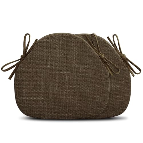 Shinnwa Kitchen Chair Cushions Set of 2, High-Resilience Foam Windsor Seat Pads, Dining Chair Cushions with Ties & Textured Cover, 2 Pack, 16.5 x 15.5 x 2, Dark Brown - color: Dark Brown, size: 2 Count (Pack of 1)
