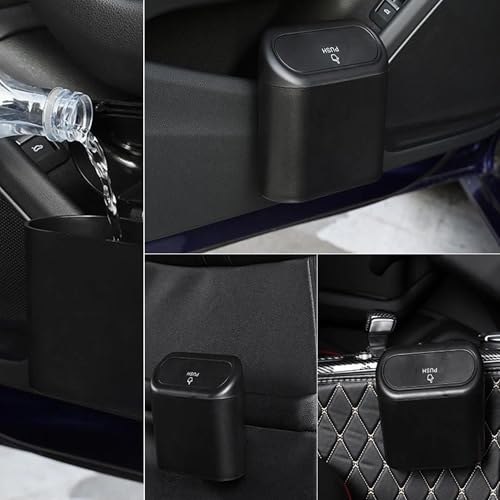 Car Trash Can with Lid Mini Car Trash Can | Auto Dustbin Garbage Organizer | Car Accessories for Interior, Garbage Bin for Car, Home, Office | Essential Multi-Purpose Car Trash Can (Black) - color: Black