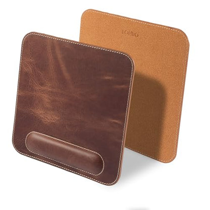 Londo Top Grain Leather Mouse Pad with Wrist Rest – Ergonomic Support, Non-Slip Base, Smooth Surface - color: Brown