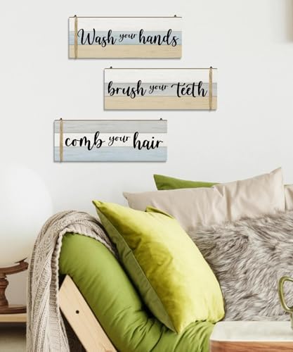 Putuo Decor Bathroom Wall Decor Set of 3, Relax Soak Breathe Unwind Wood Sign Panels, Spa Style Bathroom Hanging Art for Tub Area, Vanity, Powder Room, Yoga Studio, Meditation Corner, Apartment