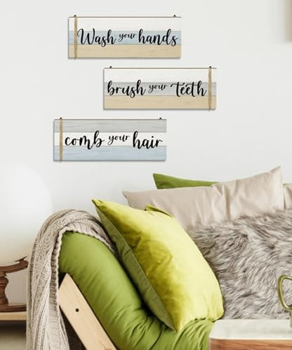 Putuo Decor Bathroom Wall Decor Set of 3, Relax Soak Breathe Unwind Wood Sign Panels, Spa Style Bathroom Hanging Art for Tub Area, Vanity, Powder Room, Yoga Studio, Meditation Corner, Apartment
