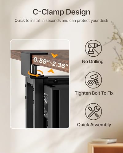 monTEK Under Desk PC Mount, Heavy Duty Adjustable PC Holder for Standing Desk & Home Office, Fits Most PC Cases 16.1”-25.6” (H), Space Saving CPU Mount, No-Drill Installation, 66 lbs, Black - color: Black