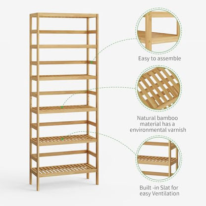 Bamboo Rack, Adjustable Bamboo Shelf, Stand Utility Storage Shelf Multifunctional Bathroom Kitchen Living Room Holder Plant Flower Stand (6-Tier) - size: 6-Tier-1
