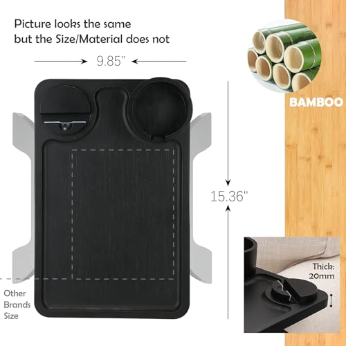 Nnewvante Couch Cup Holder,3 in 1 Large 15.36"x9.85" Bamboo Couch Arm Table Sofa Arm Clip on TV Tray Table with 360°Rotated Phone/Cup Holder, Black - color: Black