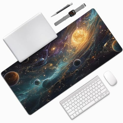 Extended Gaming Mouse Pad,XXL Extended Gaming Keyboard Mat, Solar System Universe Design, Laptop Desk Protector 35.4 x 15.7 Inches, Rubber Material, Anti-Slip Base, Rectangular Shape, Stitched Edges - color: Solar System Universe