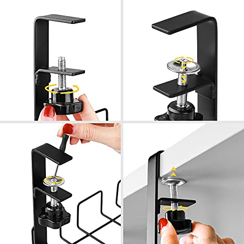 2 Pack Cable Management Under Desk Tray, 16", Black | Clamp Mounted, No Drill Holes Needed, For Computer Home Office Standing Tables, Conceals Power Strips