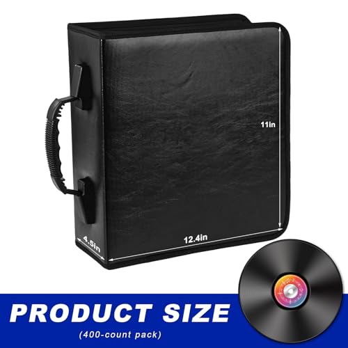 400 Capacity CD Case Holder, PU Leather CD DVD Storage Binder Media Organizer with Zipper, Portable Storage Booklet Album Box for Vehicle Home Office, Car Accessories - color: 400 Capacity