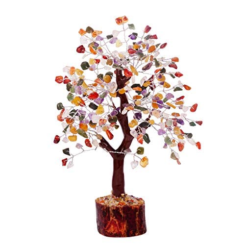 FASHIONZAADI Premium Crystal Tree of Life – 7 Chakra Tree for Healing, Positive Energy, Luck & Manifestation – Gift-Ready Packaging – Ethically Handcrafted Spiritual Gifts for mom - color: Mix Chakra Silver Wire