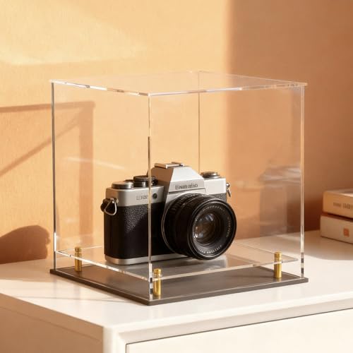Acrylic Display Case for Collectibles, Dustproof Acrylic Box with Clear Display Elevation & Gold Risers, Large Display Case for Figures Toys Memorabilia, 9" L x 9" W x 9" H - size: 9"L x 9"W x 9"H