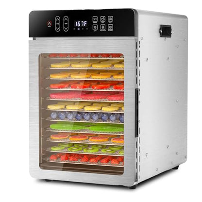 Food Dehydrator, 12 Stainless Steel Trays, 800W Electric Dehydrator Machine with Digital Timer & 194℉ Temp Control, 4 Presets, 10.9ft² Dehydrator for Food and Jerky, Fruit, Herbs, Dog Treats