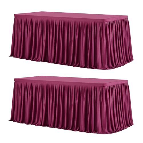 Wish Care 2 Pack Wine Red Rectangle Table Clothes for 4 Foot Tables, Polyester Fitted Tablecloths 4ft Stretch Table Cover for Wedding, Birthday, Parties, Trade Show, Craft Show - color: Wine Red, size: 48" x 24" (4 Ft - 2 Pcs)