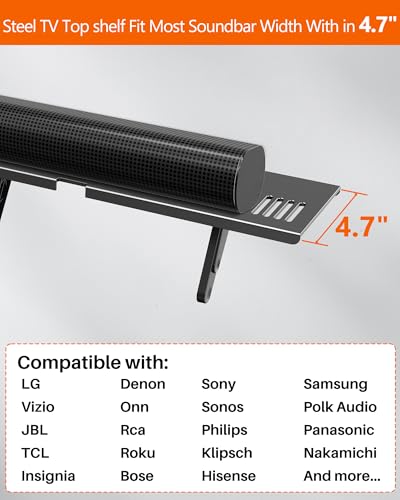 Soundbar Mount, No Drilling Steel TV Top Shelf Fits Most of Sound Bars Up to 15 Lbs, Universal Sound Bar TV Mount Bracket, Sound Bar Stand Compatible with Samsung, Sony, LG,Bose, 33.8x4.7inch - size: 33.8"