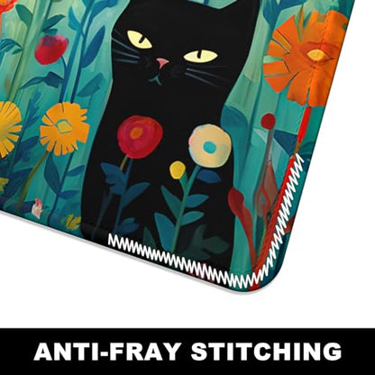 BOSOBO Large Desk Mat, XXL Gaming Mouse Mat, Full Cover Desktop 31.5 x 11.8 Inches, Black Cat GreenFolwers - color: Black Cat and Folwers, size: XL - 31.5 x 11.8 Inches