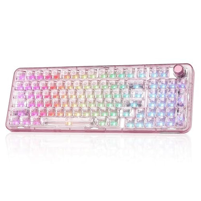 YUNZII X98 QMK/VIA Wireless Mechanical Gaming Keyboard with Knob,Tri-Mode BT5.0/USB-C/2.4GHz Hot Swappable Keyboard,Pre-lubed Switches Gasket Mount RGB Backlit for Wins/Mac (Pink, Snow Switch) - color: Pink, size: Snow Switch