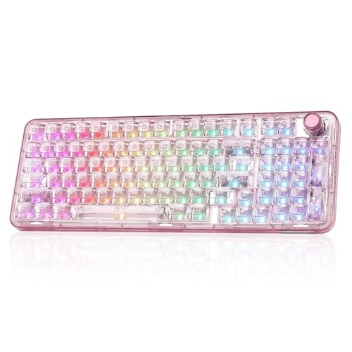 YUNZII X98 QMK/VIA Wireless Mechanical Gaming Keyboard with Knob,Tri-Mode BT5.0/USB-C/2.4GHz Hot Swappable Keyboard,Pre-lubed Switches Gasket Mount RGB Backlit for Wins/Mac (Pink, Snow Switch) - color: Pink, size: Snow Switch