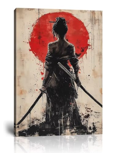 HQLLingArt Japanese Samurai Canvas Wall Art for Living Room Bedroom Home Decorations Geisha Samurai Picture Asian Artwork Ready to Hang(12''W x 16''H) - color: samurai art-13, size: 12"L x 16"W