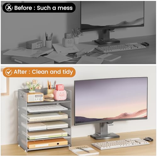 Subekyu 6-Tier Desk Paper Organizer, Desktop File Letter Tray with Handle, Document Sorter and Accessories Holder for Office, Home and School Workspace Organizers, Silver - 2 Pack - color: 2 Pack 6-tier - Silver