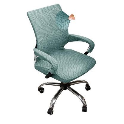 Green Office Chair Cover with Armrest Cover 18Inch Wide Stretch Jacquard Patterned Small Desk Computer Chair Covers with Long Zipper Arm Slipcovers Washable - color: Jacquard L-sage Green, size: Small