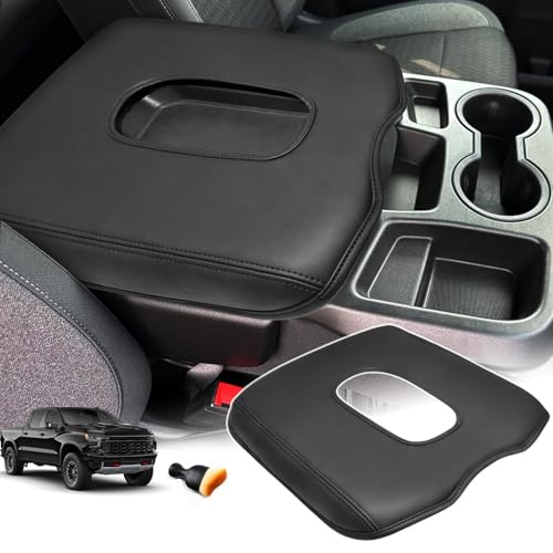 Center Console Armrest Cover for 2019+ Chevy Silverado/GMC Sierra Jump Seat | 2026 Silverado Armrest Lid Anti-Scratch Protector Cover, Split-Bench Seat ONLY, Soft Leather Arm Rest Cushion Pad + 1 Brush - color: For 2019+ Silverado/Sierra-Jump Seat