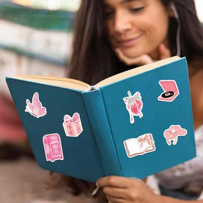 100PCS Coquette Stickers, Cute Vinyl Laptop Stickers, Pink Coquette Aesthetic Stickers Decal, Pink Sticker Pack for Girls Water Bottles Laptop Computer Phone Guitar - color: Girly Stickers