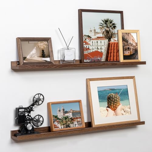 Fun Memories Picture Ledge Shelf, 32 Inch Floating Shelves Set of 2, Large Nursery Book Shelves for Toys Storage, Kids Bookshelf Wall Mounted for Wall Decor Books Photo Frames, Walnut - color: Picture Ledge Shelves,walnut, size: 32in