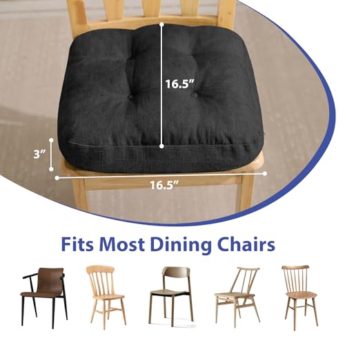 IASEAHK Chair Cushions, Foam Dining Chair Cushions, Tufted Indoor Chair Pads,16.5” x 16.5” x 3.5”, Set of 4, Black - color: Black, size: Pack of 4