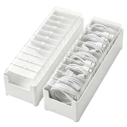 2 Pack Cable Organizer Box with 22 Mini Boxes, Clear Cord Storage Case