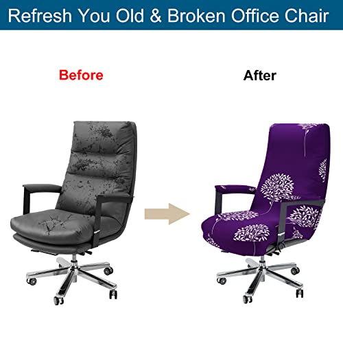 WOMACO Office Chair Covers, Stretch Computer Chair Cover with Armrest Covers, Universal Boss Chair Covers Modern Simplism Style High Back Chair Slipcover (Simple Love, Large) - color: 2-purple