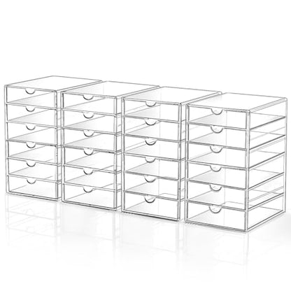 Makeup Drawer Storage Organizer with 24 Drawers, 4 Set Acrylic Office Desk Organization and Storage, Dustproof Drawer Organizer for Makeup, Office, Countertop, Jewelry, Pen, Desktop, Bathroom, Bedroom - size: 24 Drawers
