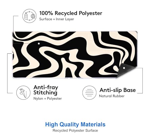 IMAYONDIA Black White Swirl DeskMat, Abstract Ink Liquid Waves Extended Gaming Mouse Pad Large, Retro Abstract Pattern Big Mouse Pad, Long Computer Keyboard Mouse Mat for Home Office Work 31.5x11.8