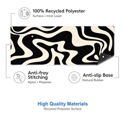 IMAYONDIA Black White Swirl DeskMat, Abstract Ink Liquid Waves Extended Gaming Mouse Pad Large, Retro Abstract Pattern Big Mouse Pad, Long Computer Keyboard Mouse Mat for Home Office Work 31.5x11.8