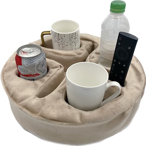 Xchouxer Couch and Bed Cup Holder Pillow, Sofa Organizer Caddy for Drinks, Remotes, Phones, Snacks (Beige) - color: Beige