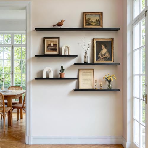 BAYKA Floating Shelves for Wall, Set of 3, 22.5 Inches Wall Mounted Rustic Wood Shelves for Bathroom, Bedroom, Living Room or Kitchen Decor, Storage for Books, Lego, Plants, Daily Necessities, Black - color: A. Black - Universal Classic Style, size: 22.5i