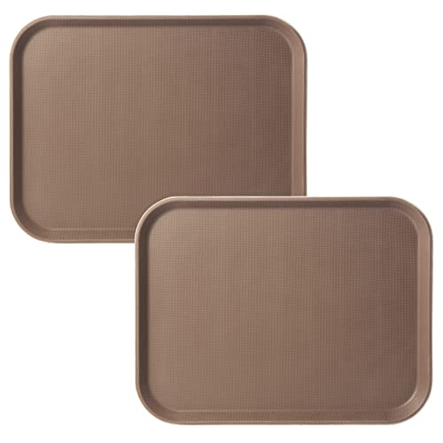 CURTA 2-Pack Restaurant Grade Non-Slip Tray, NSF, 16 Inch x 12 Inch, Plastic Rubber Lined Anti-Skid Rectangular Serving Tray, Brown - color: Brown-rectangular, size: 12 Inch x 16 Inch