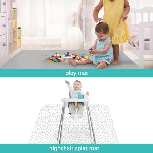 Biloban Baby Splat Mat 2 Pack for Under High Chair & Arts & Crafts & Eating Mess, 46 x 42 Inch Waterproof and Washable Spill Mat, Anti-Slip Floor Protector - color: Grey Leaf