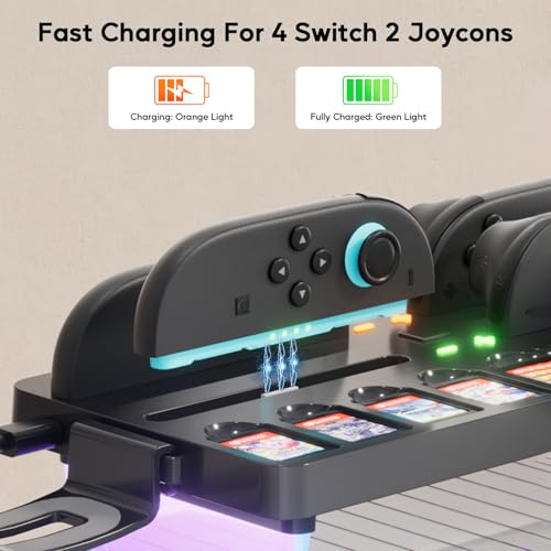 Switch 2 Multifunctional Organizer Station with Joycon 2 Charging Dock | Switch 2 Storage Stand with RGB Light,Pro Controller / Headset Holder,Switch 2 Console Dock with 16 Games Discs