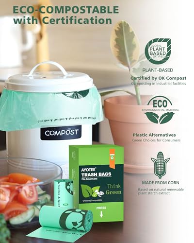 AYOTEE 200 Count 1.2 Gallon Small Biodegradable Trash Bags, Compost Bags for Countertop Bin, 4.5 Liter Mini Trashbags Compostable Trash Bag Small Waste Basket Liners for Bathroom Kitchen Pet