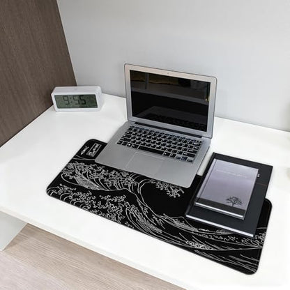 Gaming Mouse Pad, Large 31.5 x 11.8 inches Mousepad, Long Keyboard Pad, Cute Mouse Mat for Computer with Stitched Edges and Non-Slip Base (Black Japanese Wave) - color: Black Japanese Wave